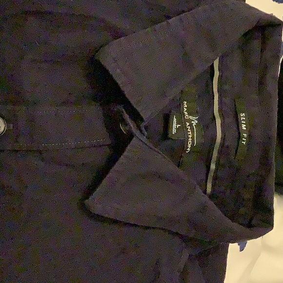 ✨NWOT Marc Anthony Textured Navy Long-Sleeved Dress Shirt✨ - Picture 1 of 6